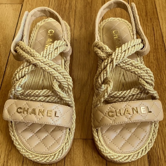 CHANEL | Shoes | Chanel Dad Cord Rope New Sandals Beige 38 | Poshmark